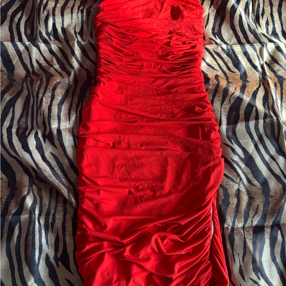 Elegant Red Ruched Dress